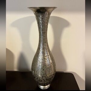 Vintage designer India etched silver vase